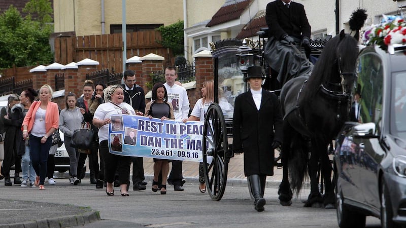 The funeral procession of Dan Murray makes its way through the streets of west Belfast&nbsp;