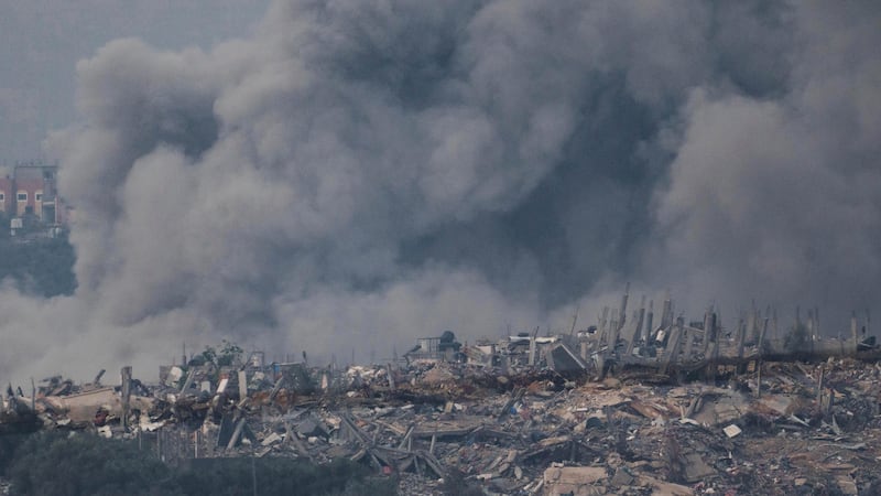 Smoke rises following an Israeli bombardment in the Gaza Strip, as seen from southern Israel (Leo Correa/AP)