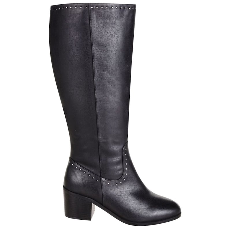 Evans Extra Wide Fit Black Studded Block Heel Long Boots, &pound;68 