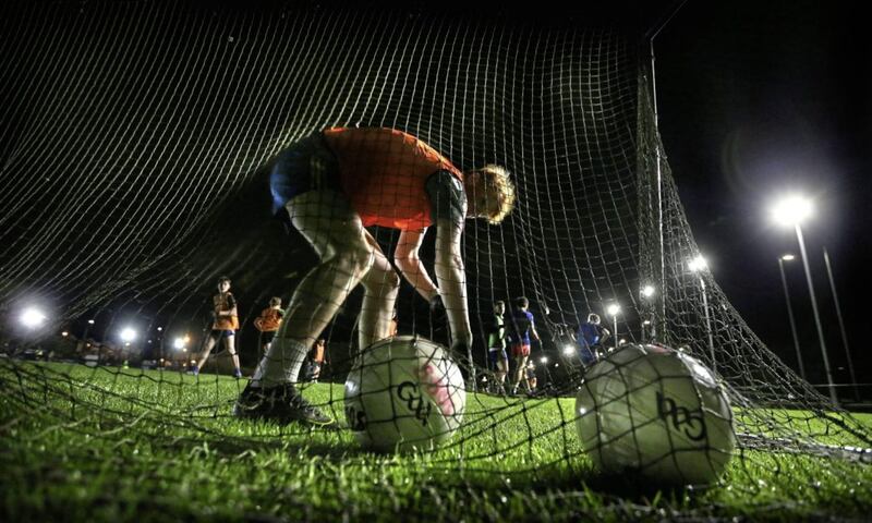 <span style="font-size:12.0pt;font-family:&quot;Arial&quot;,sans-serif;&#10;color:black;background:white">Steelstown GAC lit up for training on Wednesday night as the club&rsquo;s mens and ladies&rsquo; footballers prepared for huge occasions this afternoon in the Derry IFC final and Ulster Intermediate semi-final respectively. Picture by Margaret McLaughlin</span>