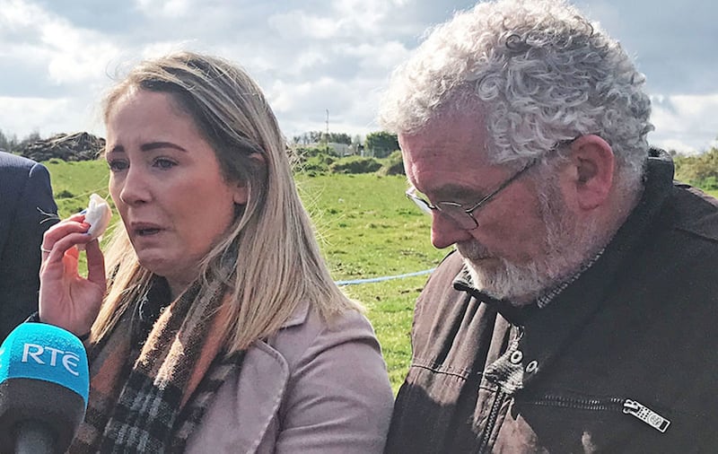 Joanne Dorrian, sister of missing Co Down woman Lisa Dorrian, and her father John Dorrian at a disused airfield in Ballyhalbert, Co Down where fresh searches for Lisa were taking place this week. Picture by&nbsp;Rebecca Black, Press Association