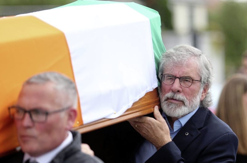 Gerry Adams at the funeral of Margaret Doherty in west Belfast. Picture: Mal McCann 