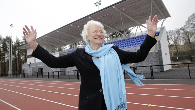 Mary Peters pictured at the official re-opening of the Mary Peters Track. Picture by Hugh Russell 