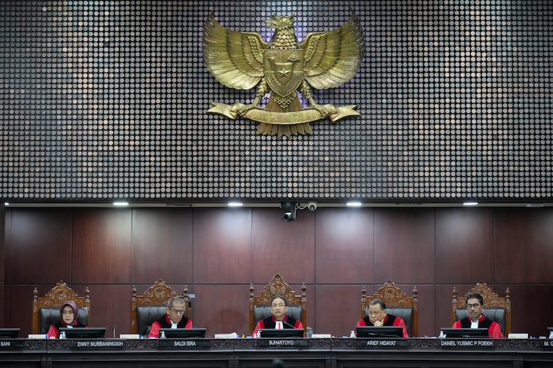 Chief Judge Suhartoyo, center, presides over the first hearing (AP)