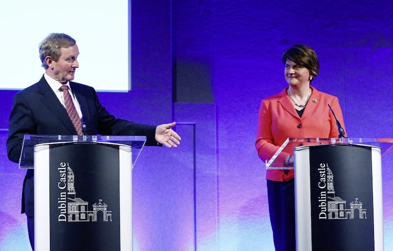 Former Taoiseach Enda Kenny and then First Minister Arlene Foster during a press conference for a North South Ministerial Council meeting in Dublin Castle in 2016 