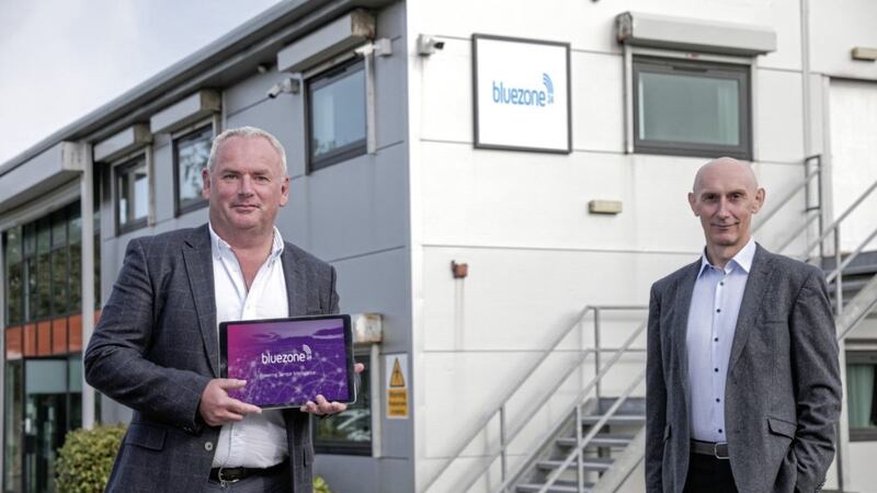 Launching the Bluezone Technologies&rsquo; Legionella management system are the Newry firm&#39;s chief executive Adrian Byrne (left) and technical director Pat McDonald 
