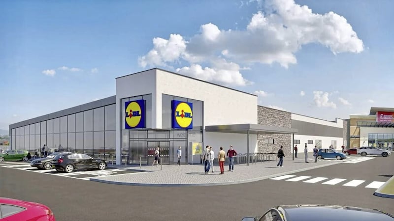 An artistic impression of the new Lidl supermarket at Coleraine&#39;s Riverside Retail Park. 