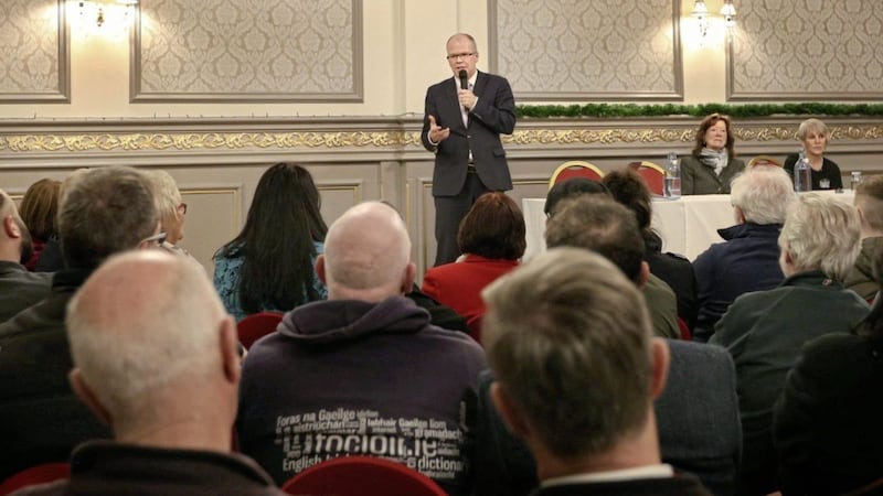 Peadar T&oacute;ib&iacute;n TD addressing a meeting of his new party at Walsh&#39;s Hotel in Maghera, Co Derry. Picture by Margaret McLaughlin 
