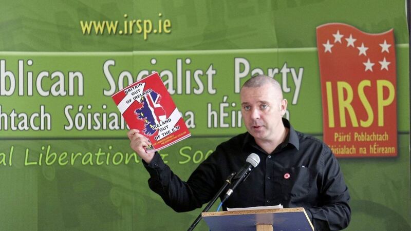 Ciaran Cunningham launches the IRSP policy document calling for a border poll. Picture by Mal McCann. 