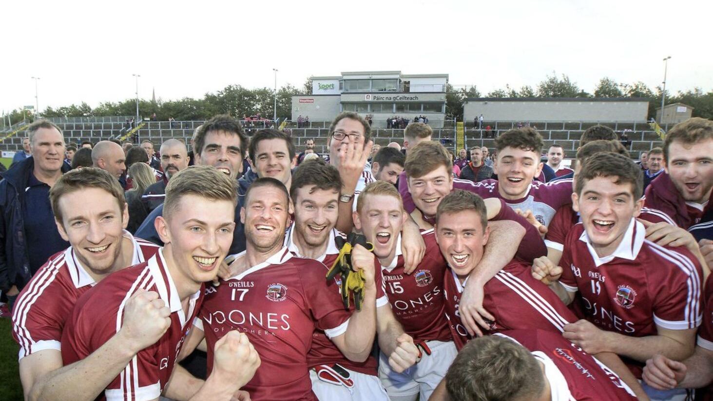 Slaughtneil celebrate four title in-a-row after beating Ballinascreen at Celtic Park on Sunday Picture by Margaret McLaughlin
