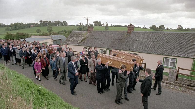 The funeral of Tess and Charlie Fox who murdered in their home in Moy, Co Tyrone by the UVF in 1992 