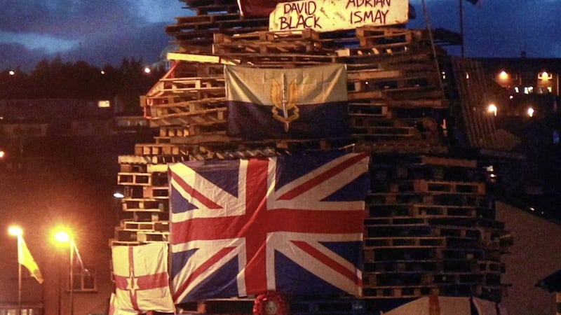 The names of murdered PSNI and prison officers were placed on a republican bonfire in August. Picture by Margaret McLaughlin 