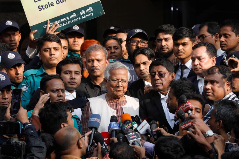 Nobel Peace Prize winner Muhammad Yunus was granted bail pending an appeal against a six-month prison sentence for violating Bangladesh’s labour laws (Mahmud Hossain Opu/AP)