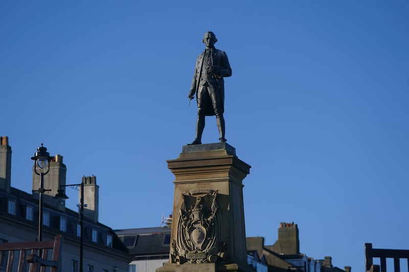 The memorial statue for Captain James Cook in Whitby, Yorkshire