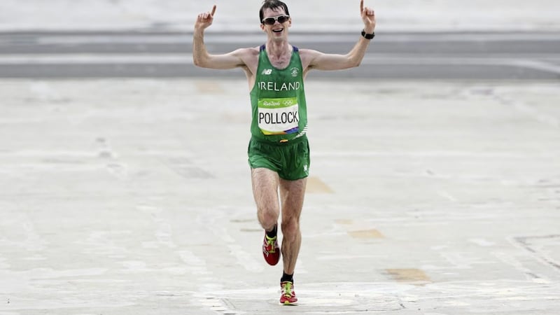 Paul Pollock crosses the finish line in the Men&#39;s Marathon at the Sambodromo in Rio four years ago - but he will have to wait another year if he is to compete at another Olympic Games. Picture by PA 
