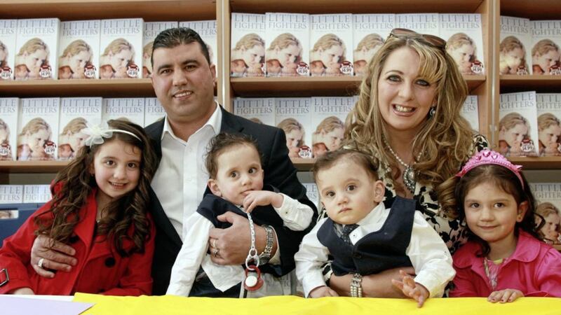 Former conjoined twins Hassan and Hussein Benhaffaf, pictured after surgery to separate them in 2010. The Co Cork twins are with parents Azzedine and Angie, and sisters Malika and Iman. Picture by Conor Healy. 