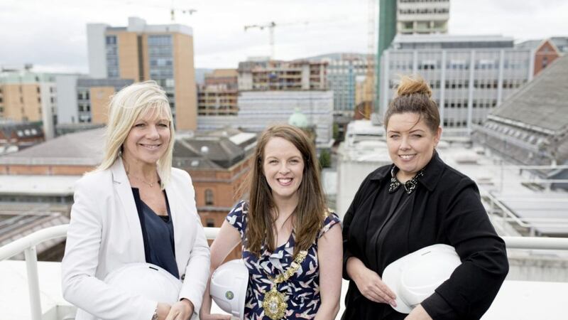 Suzanne Wylie, chief executive Belfast City Council, Belfast Lord Mayor councillor Nuala McAllister and councillor Deirdre Hargey, chair of Belfast City Council&rsquo;s Strategic Policy and Resources Committee launch the &pound;18 million City Centre Investment Fund to encourage Grade A office space developments 