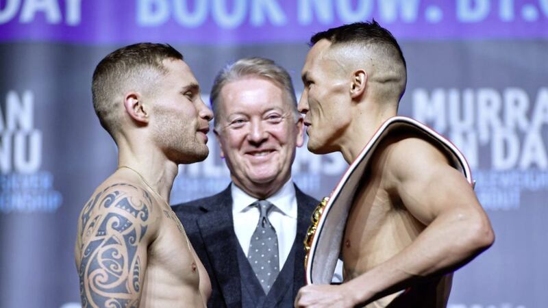 Carl Frampton and Josh Warrington go head-to-head during yesterday&#39;s weigh-in in Manchester 