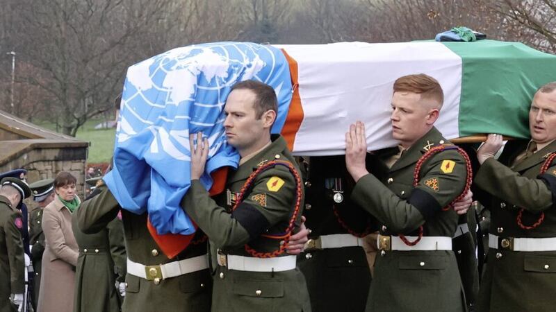 The burial service for Private Se&aacute;n Rooney took place at All Saints Catholic Church, Newtowncunningham, Co Donegal. Picture by Liam McBurney/PA Wire. 