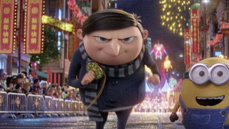 Minions: The Rise Of Gru: Gru (voiced by Steve Carell) and Minion Otto 