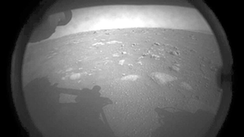 NASA handout photo of the first image NASA&#39;s Perseverance rover sent back after touching down on Mars on Thursday. Picture by NASA/JPL-Caltech/PA Wire 