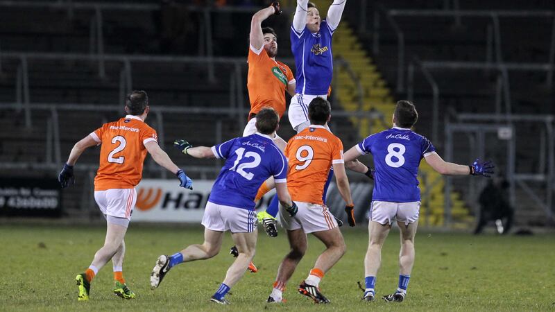 A 17-point hammering by Cavan in early March proved to be the millstone which ultimately sent Armagh plummeting into Division Three due an inferior scroing difference &nbsp; &nbsp; &nbsp; &nbsp; <br />Picture by Philip Walsh&nbsp;