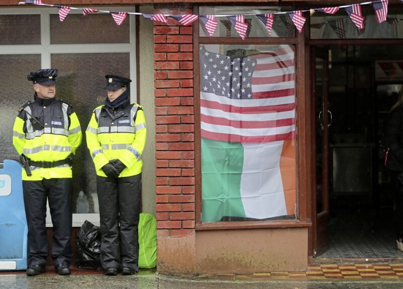 Gardai on duty as the village of Doonbeg prepares for the arrival of US President Donald Trump.&nbsp; Niall Carson/PA Wire