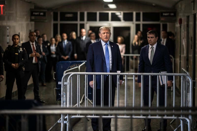 Former US president Donald Trump arrives at Manhattan Criminal Court before his trial in New York (Dave Sanders/The New York Times via AP, Pool)