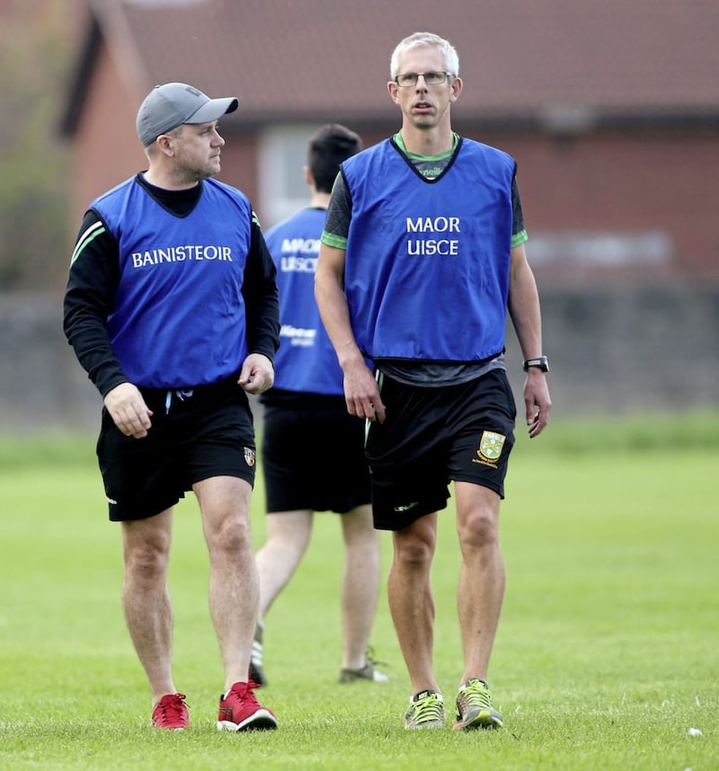 Kevin Murray (left) has made incremental improvements in his four years with Aghagallon Picture: Seamus Loughran 