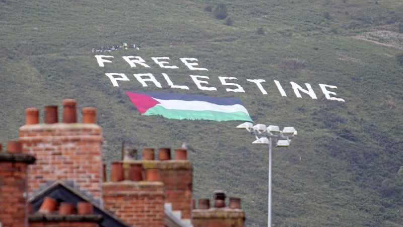 A &#39;free Palestine&#39; display on Black Mountain last year. Picture by Mal McCann 