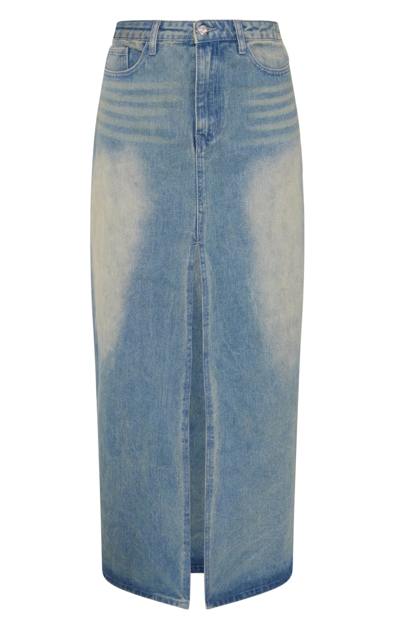 PrettyLittleThing Vintage Mid Wash Split Front Denim Maxi Skirt