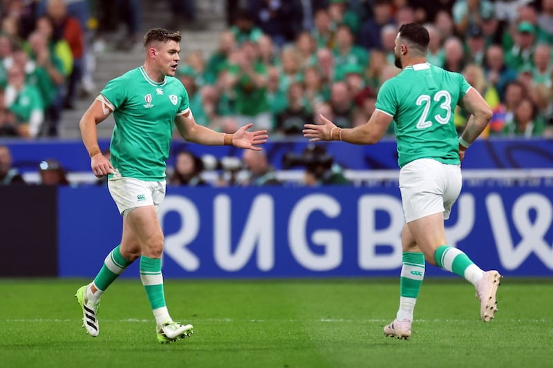 Robbie Henshaw, right, came off the bench in Ireland's last two games