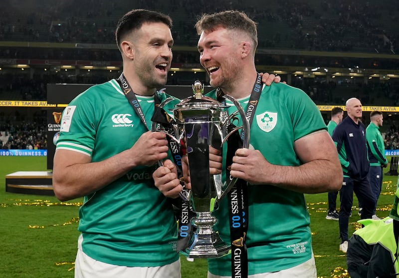 Conor Murray (left) and Peter O’Mahony celebrate victory