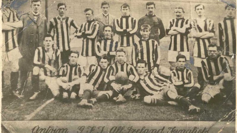 William Manning (back row, far right) was a two-time All-Ireland football finalist with Antrim 