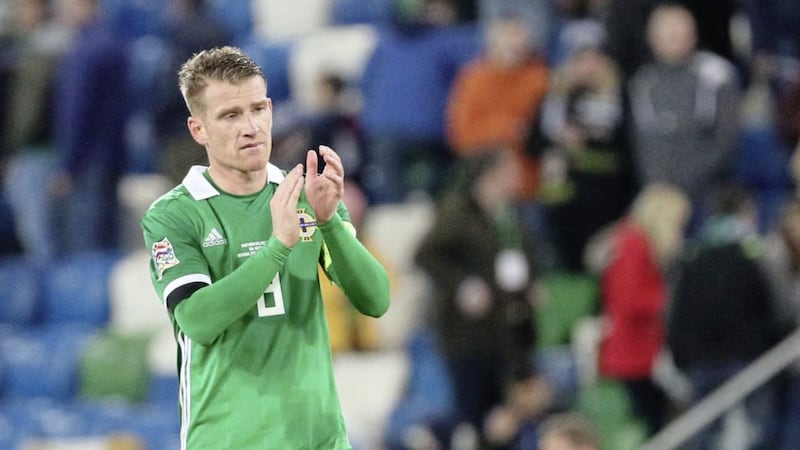 Northern Ireland captain Steven Davis shows the pain of another pointless outing in the Nations League on Sunday evening against Austria. 