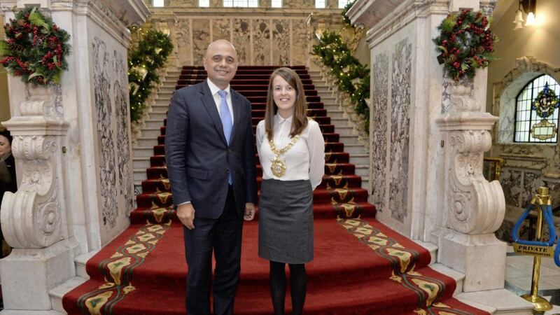 British communities secretary Sajid Javid met Belfast Lord Mayor Nuala McAllister during a visit to the city to discuss a ten-year investment plan worth &pound;1 billion. Picture by Belfast City Council 
