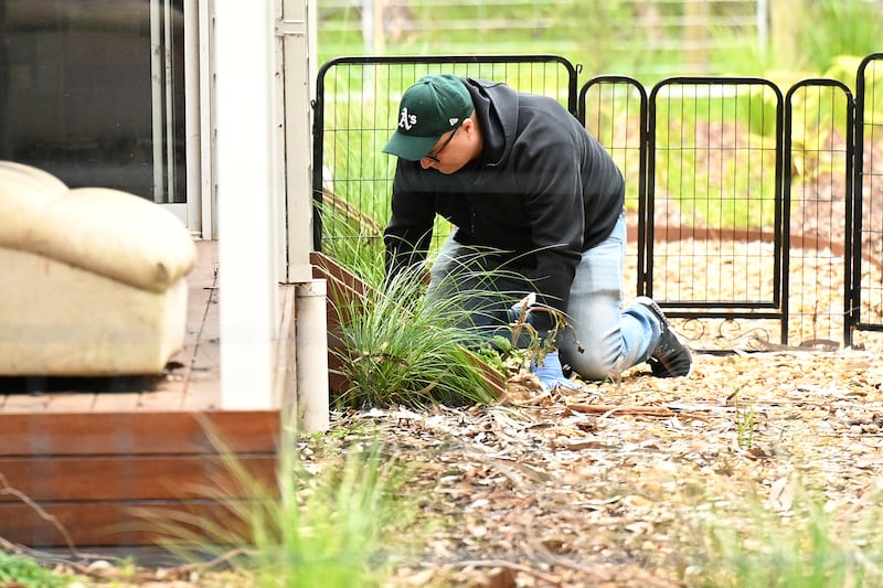 Detectives are seen searching the property of Erin Patterson in Leongatha, Victoria last year (James Ross/AAP Image via AP)