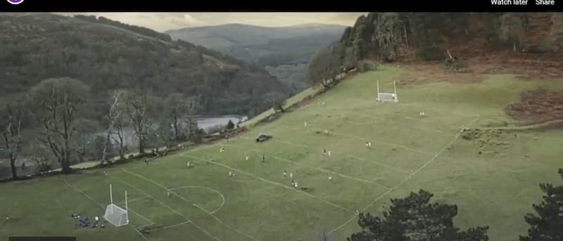 Ladies footballers in action on the side of a mountain in Glendalough in County Wicklow, the setting for Lidl&rsquo;s latest Ladies Football television advert &lsquo;Level the Playing Field&rsquo;.