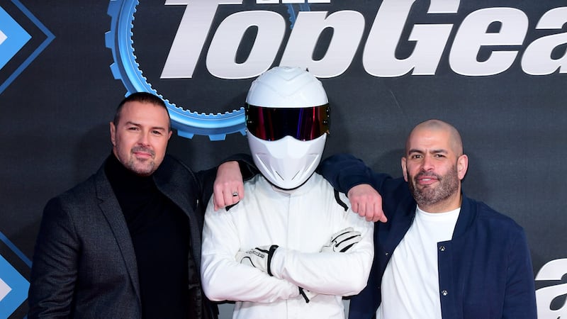 Paddy McGuinness, The Stig and Chris Harris attending a Top Gear premiere (Ian West/PA)