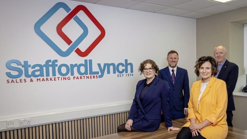 Announcing the contract are (from left) Triona Kelly, head of finance and IT at Stafford Lynch; Karl Wyse, IT security governance at Stafford Lynch; Sandra Quinn, account manager at Outsource Group; and Ken Ryan, consultant on the project from Valorem Consulting 