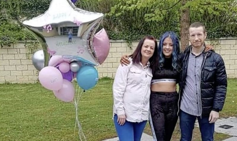 Annaleece McAlorum pictured on her 16th birthday with her parents, Sharon and Michael 