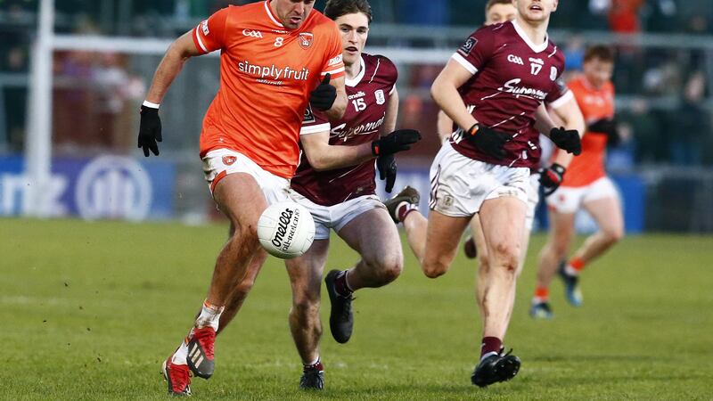 Stefan Campbell on the attack against Galway. The Clan na Gael clubman could be Armagh's match-winner against Antrim