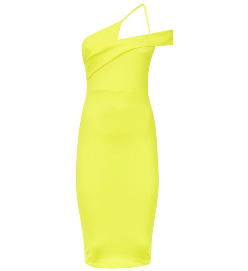 New Look Yellow Neon Asymmetric Strap Bodycon Dress, &pound;10 (was &pound;19.99), 
