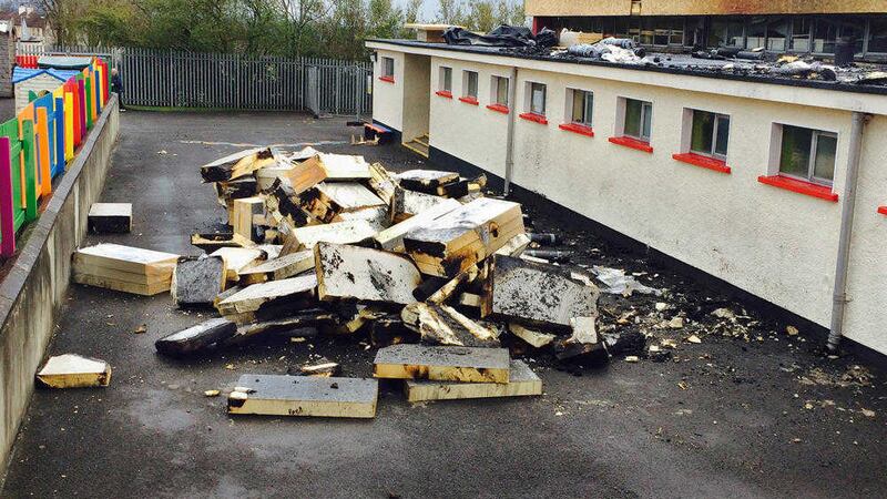 Damage caused to Holy Child Primary School in Derry after an arson attack 
