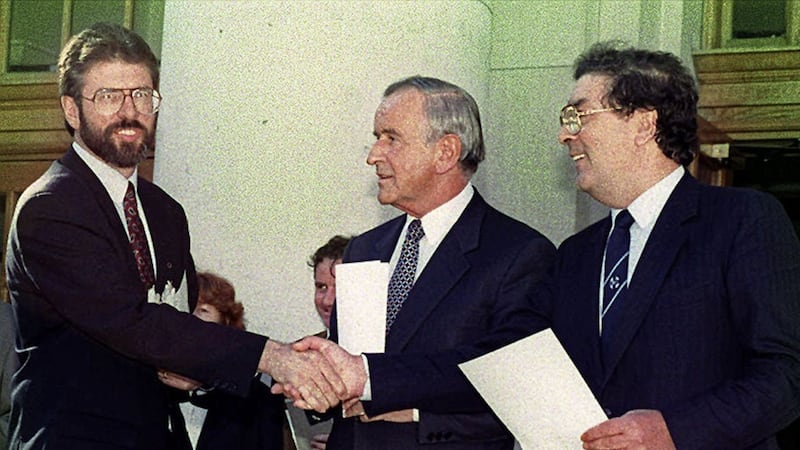 Gerry Adams, John.Hume and Albert Reynolds pictured together in 1994  