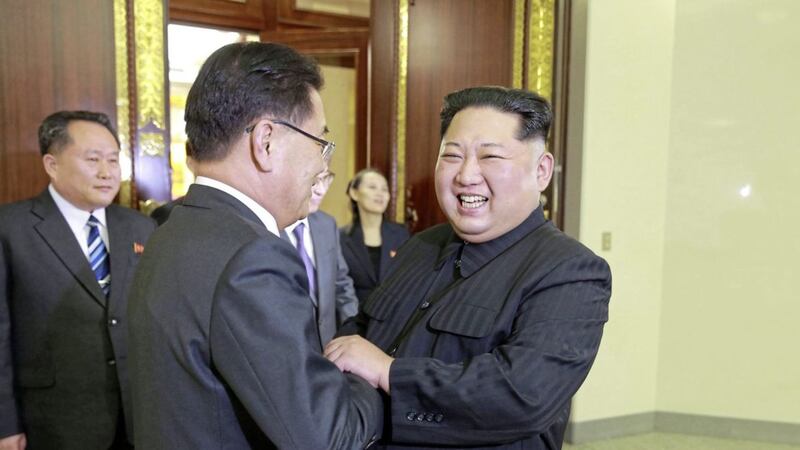 North Korean leader Kim Jong Un meets South Korean national security director Chung Eui-yong in Pyongyang, North Korea Picture by Korean Central News Agency/Korea News Service via AP 