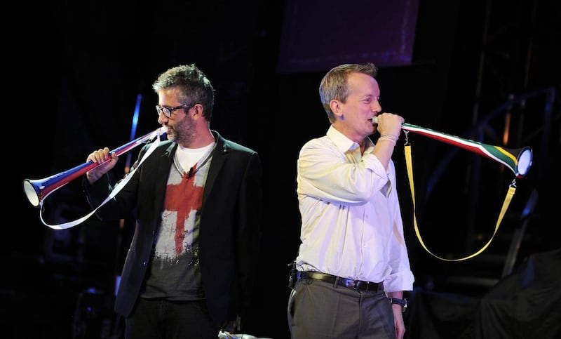 David Baddiel (left) and Frank Skinner on stage