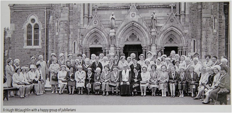 Fr Hugh McLaughlin - also the driving force of the Clonard Credit Union - pictured with members of the women&#39;s confraternity 