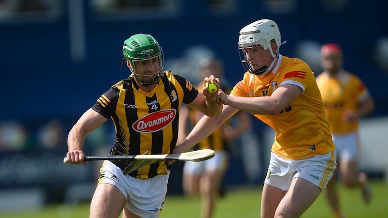 Kilkenny's Tommy Walsh and Antrim's Rian McMullan during the Leinster SHC group game at Corrigan Park, Belfast on Sunday  Picture: Mark Marlow.