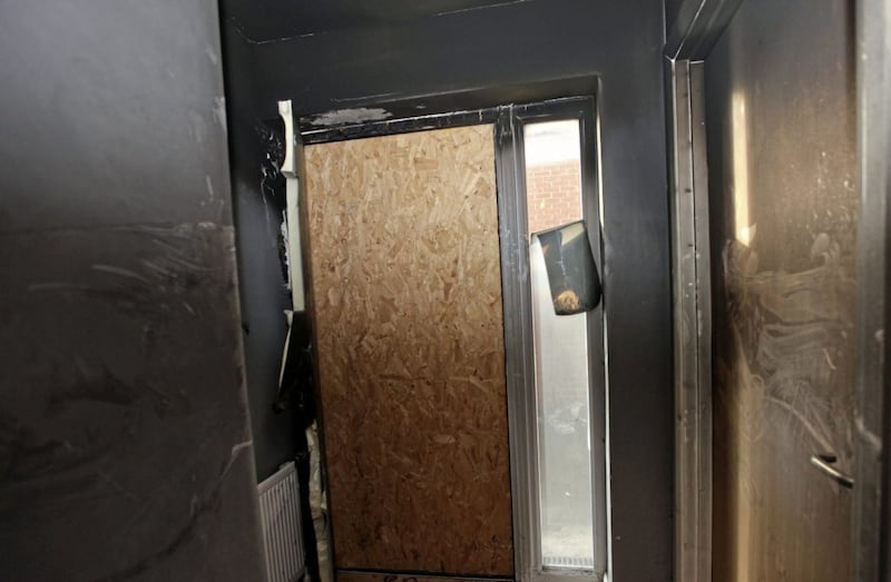The inside of the property at Dunmore Walk after fireworks were taped together and put through the letterbox. Picture by Ann McManus 